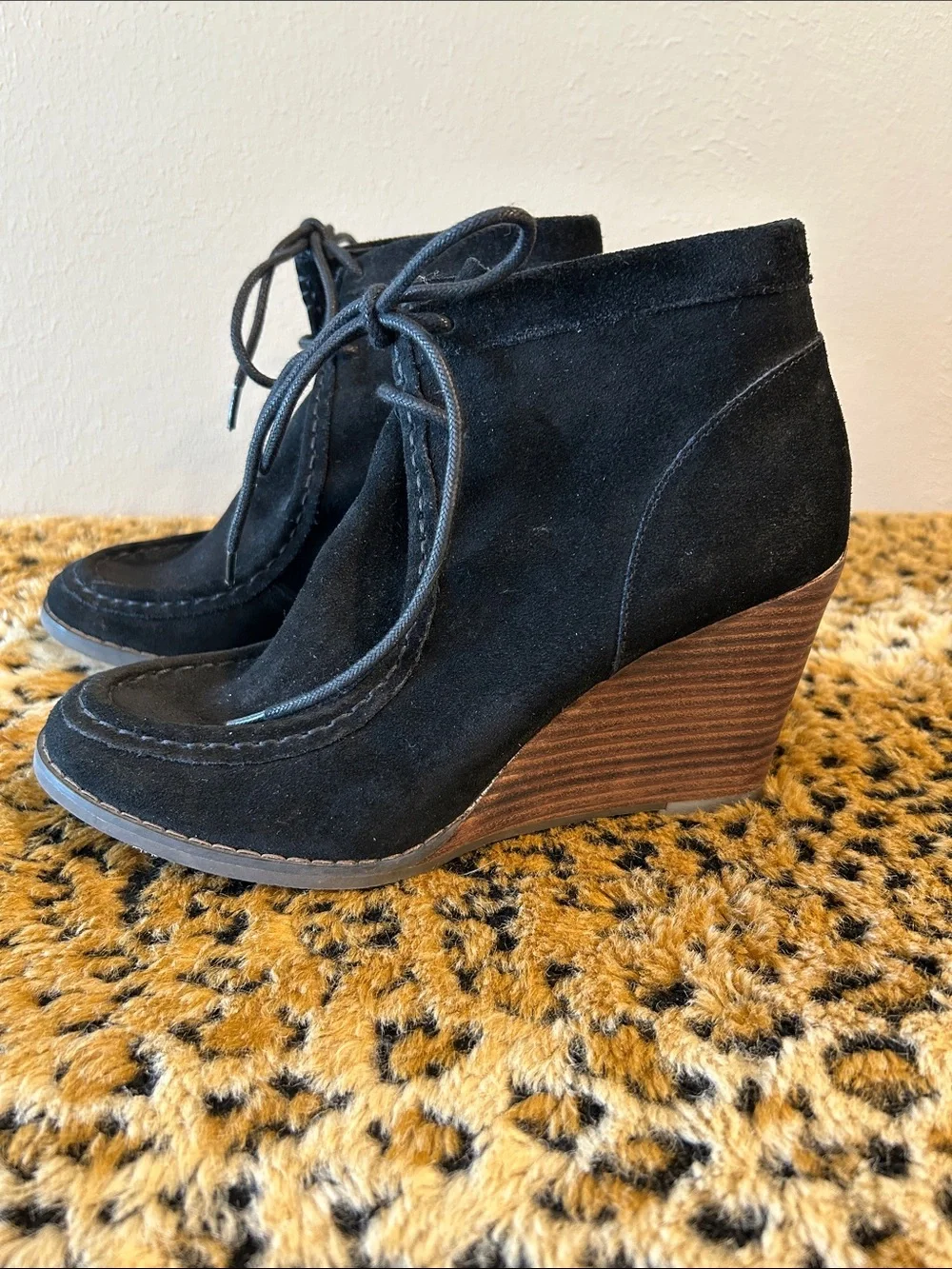 Lucky Brand Black Suede Wedge Ankle Booties